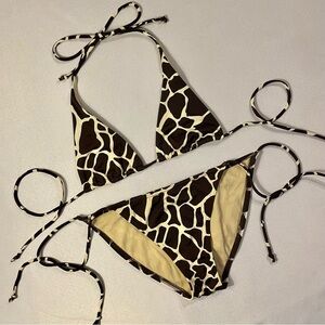 Victoria's Secret Brown and Cream Giraffe Print String Bikini